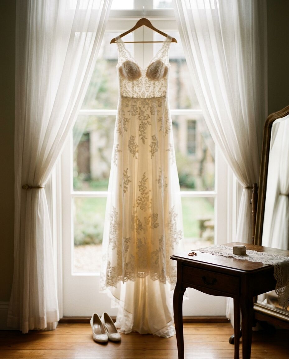 A wedding dress by the morning window