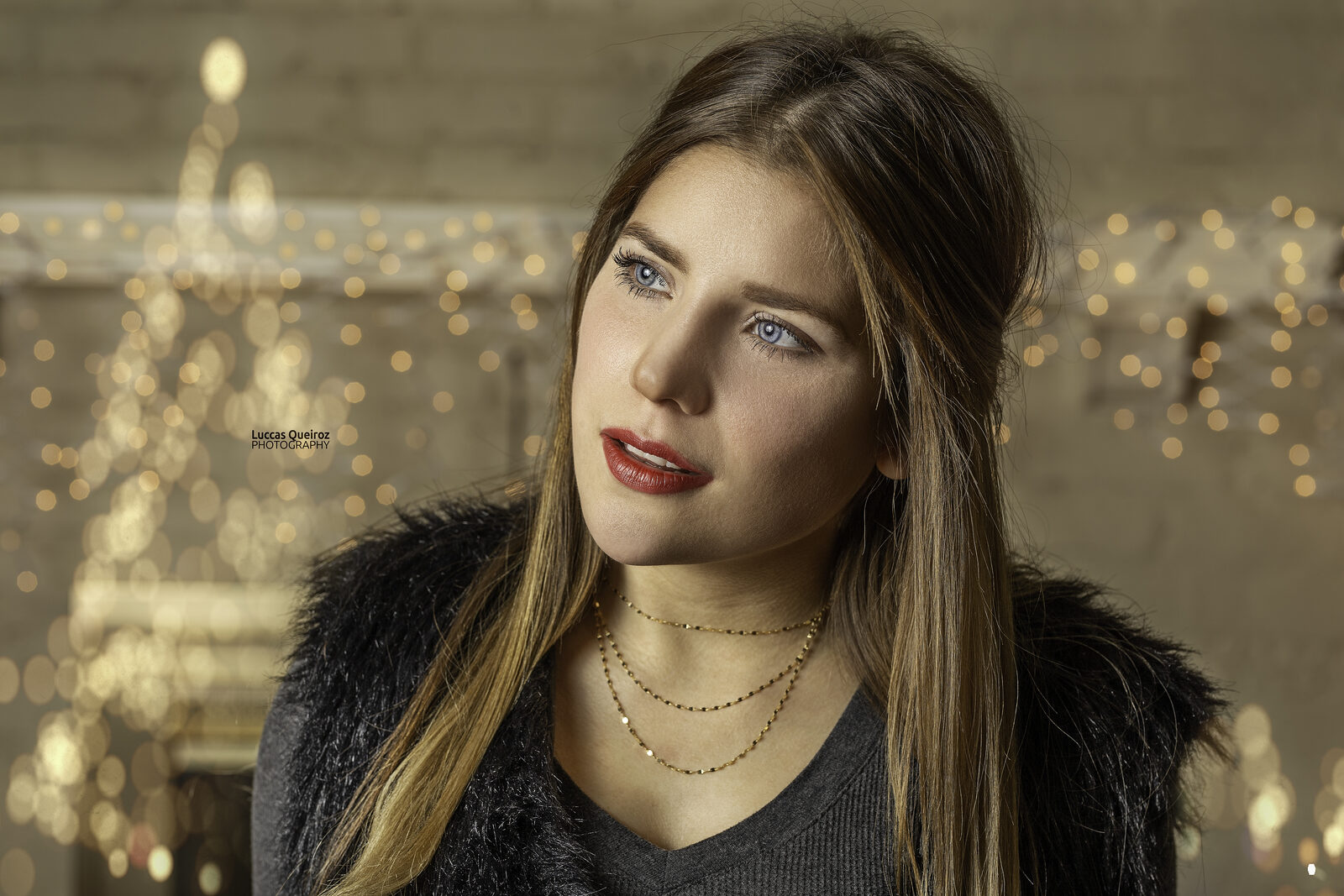 Portrait in string-light bokeh